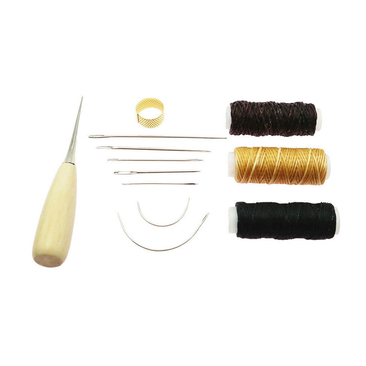 12Pcs Leather Craft Tools Kit Sewing Needles Waxed Thread