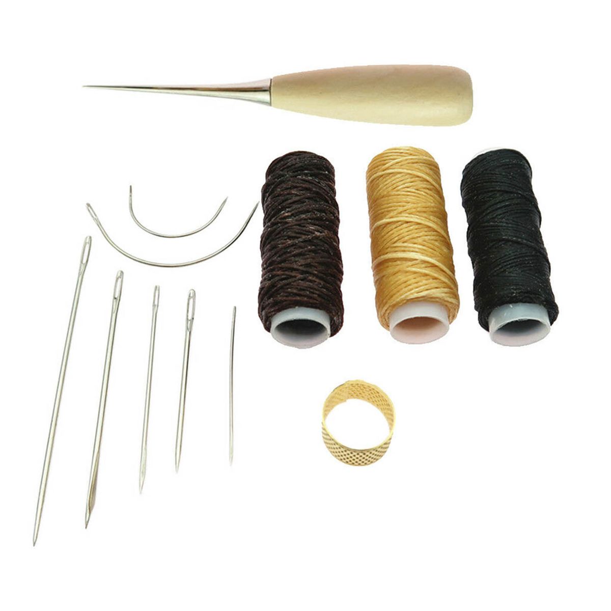12Pcs Leather Craft Tools Kit Sewing Needles Waxed Thread