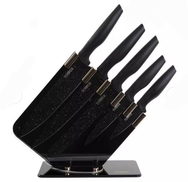 Rose Gold 5 Piece Knife Set With Acrylic Storage Stand