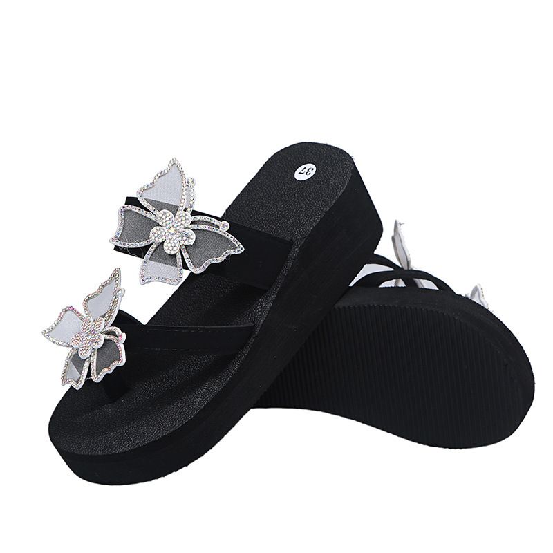 Women's Sandals Summer Slippers Women Rhinestone Butterfly Shoes Open Toe Ladies Fashion Comfortable Elegant Platform Shoes