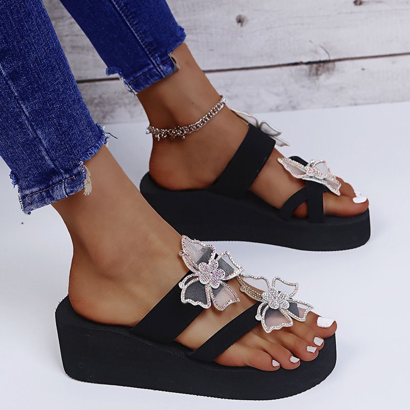 Women's Sandals Summer Slippers Women Rhinestone Butterfly Shoes Open Toe Ladies Fashion Comfortable Elegant Platform Shoes