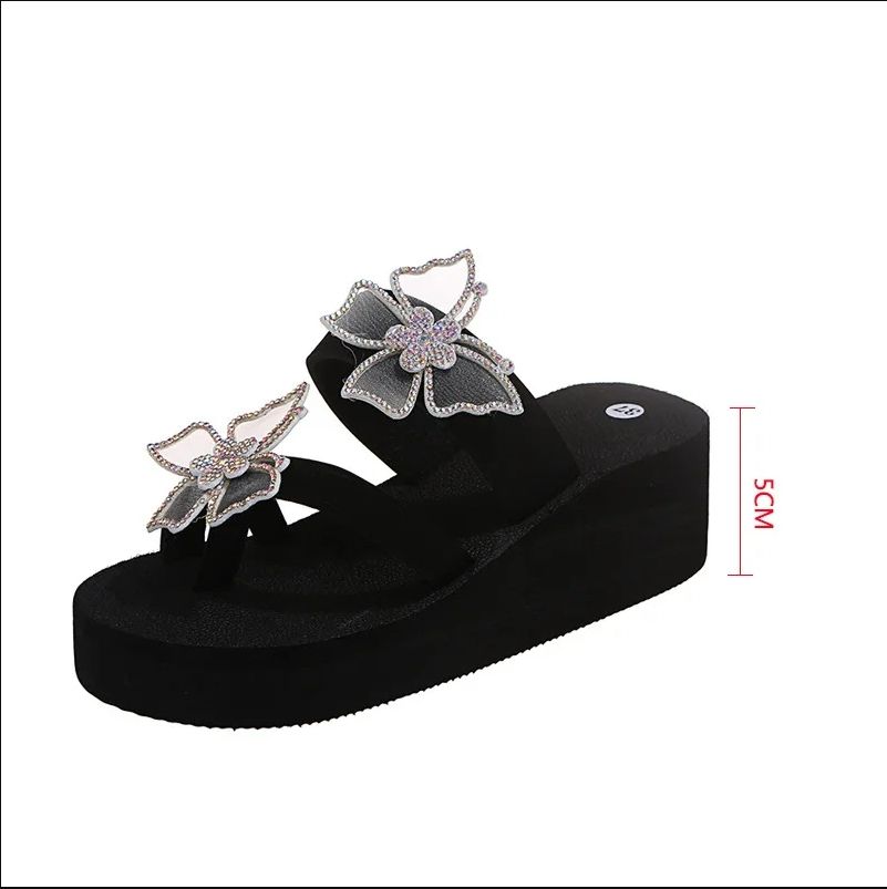 Women's Sandals Summer Slippers Women Rhinestone Butterfly Shoes Open Toe Ladies Fashion Comfortable Elegant Platform Shoes