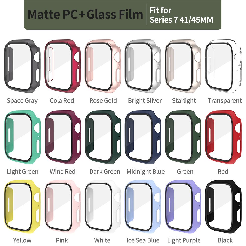 (Starlight)Scratch Resistant Glass Flim For Apple Watch Series 8 7 Case Screen Protector 41mm 45mm Cover For Iwatch Bumper Hard Matte Shell RA