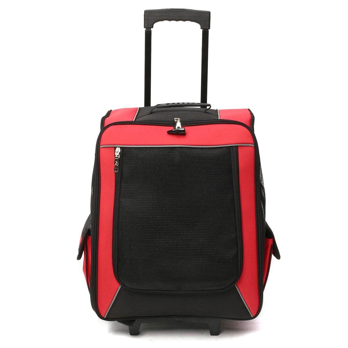 Pet Carrier Dog Cat Rolling BackPack Travel Wheel Luggage Bags Fit Car Seatbelt #red Gules