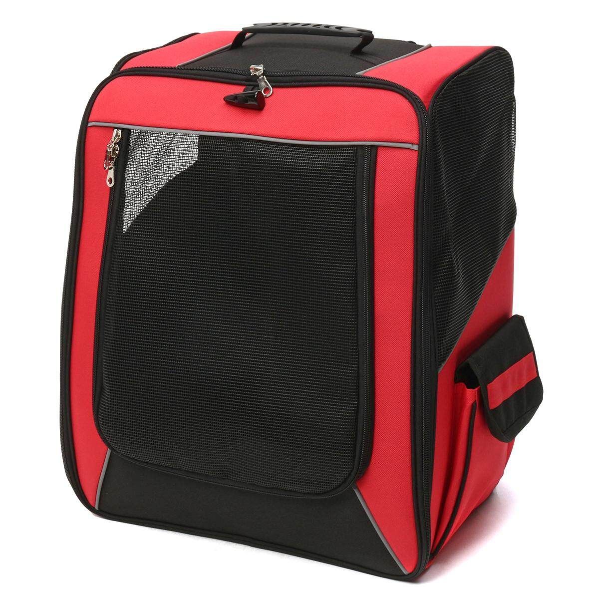 Pet Carrier Dog Cat Rolling BackPack Travel Wheel Luggage Bags Fit Car Seatbelt #red Gules