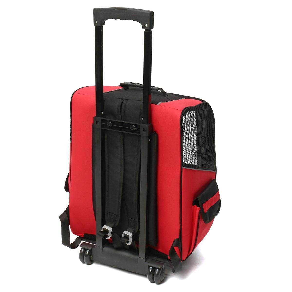 Pet Carrier Dog Cat Rolling BackPack Travel Wheel Luggage Bags Fit Car Seatbelt #red Gules