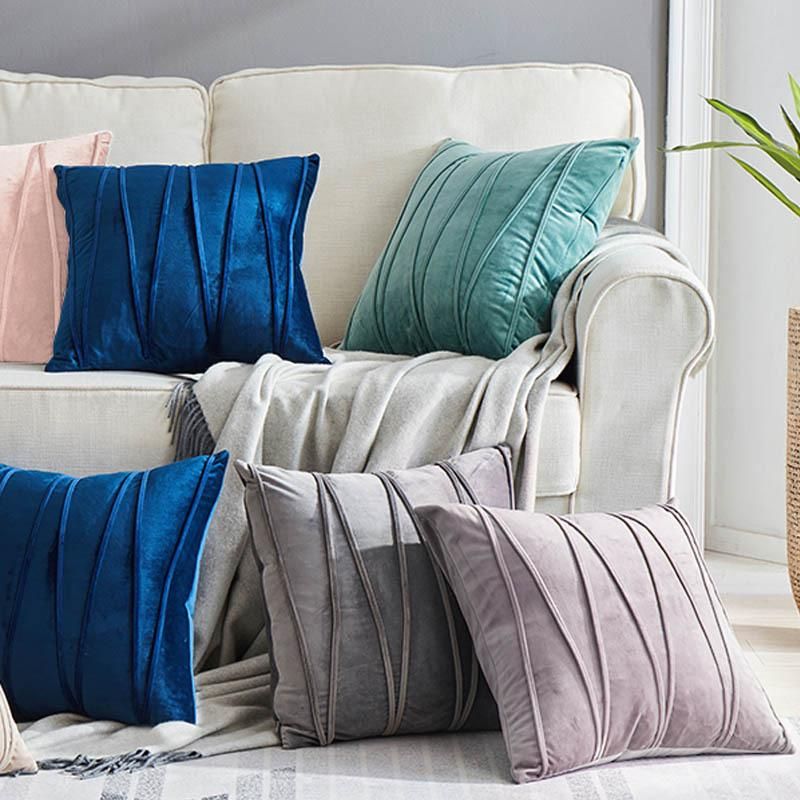 Plush Cushion Cover Throw Pillow Cases Striped -White