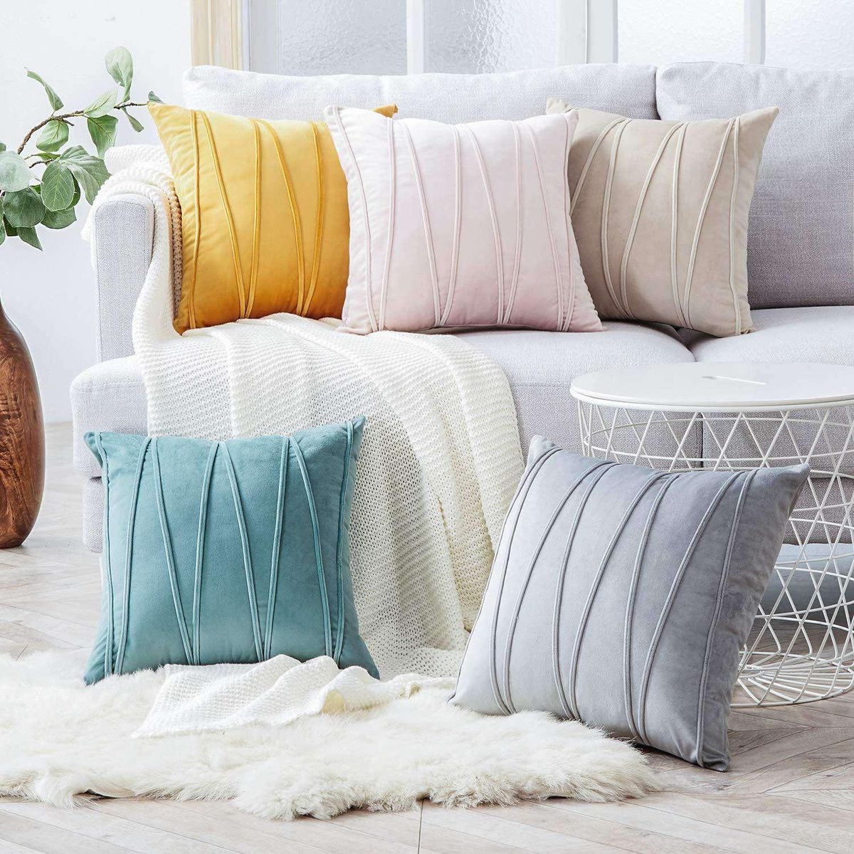 Plush Cushion Cover Throw Pillow Cases Striped -White