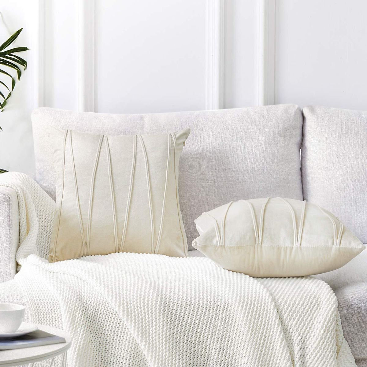 Plush Cushion Cover Throw Pillow Cases Striped -White