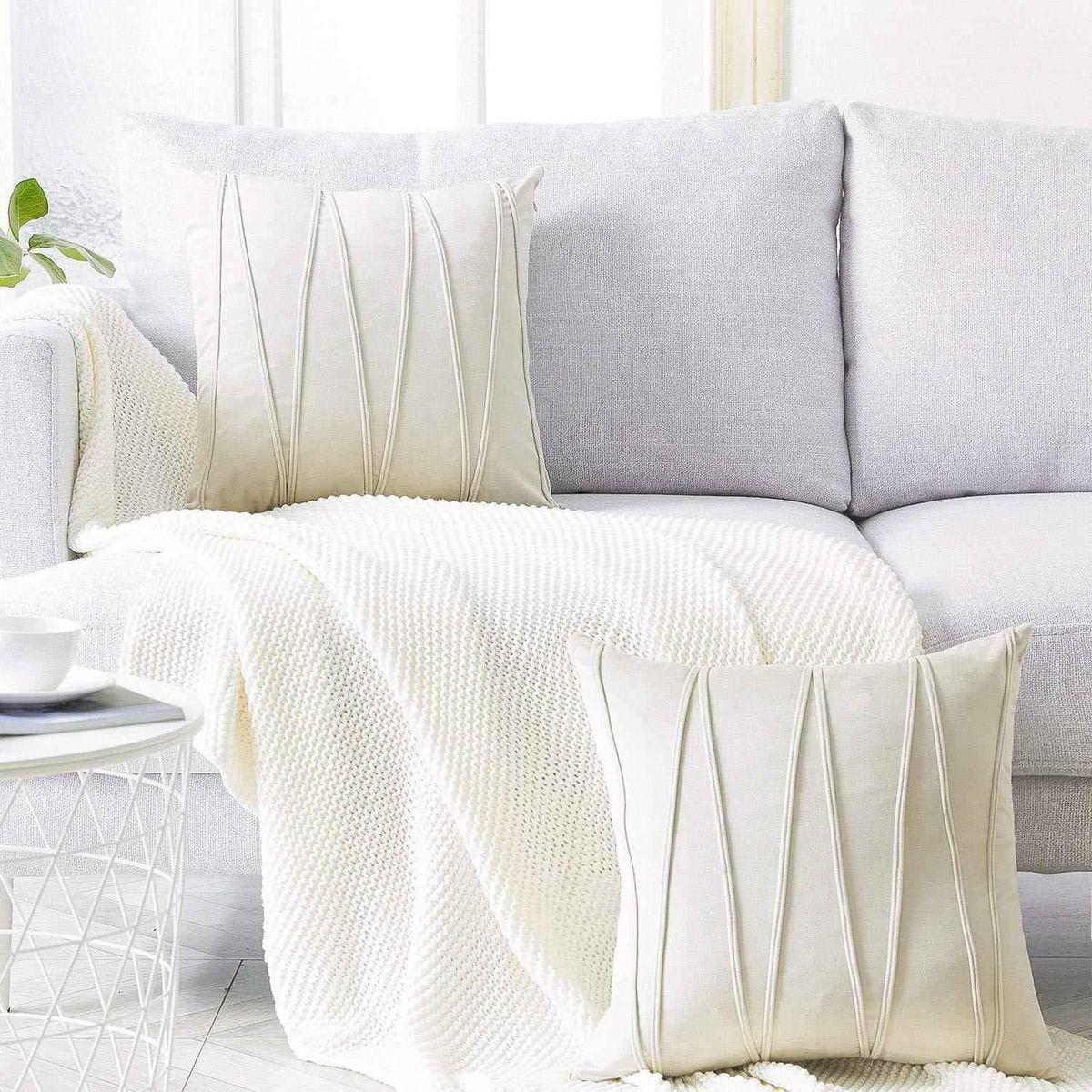 Plush Cushion Cover Throw Pillow Cases Striped -White