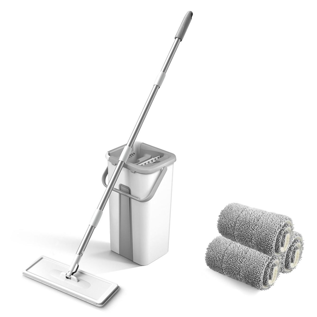 Microfiber Mop with Bucket Floor Cleaning Squeeze Hand Free Floor Mop Washable Pads Reusable Dust Mops with Soft Refill Pads Hardwood Wood Floor Cleaner Mop Dry Wet Mop