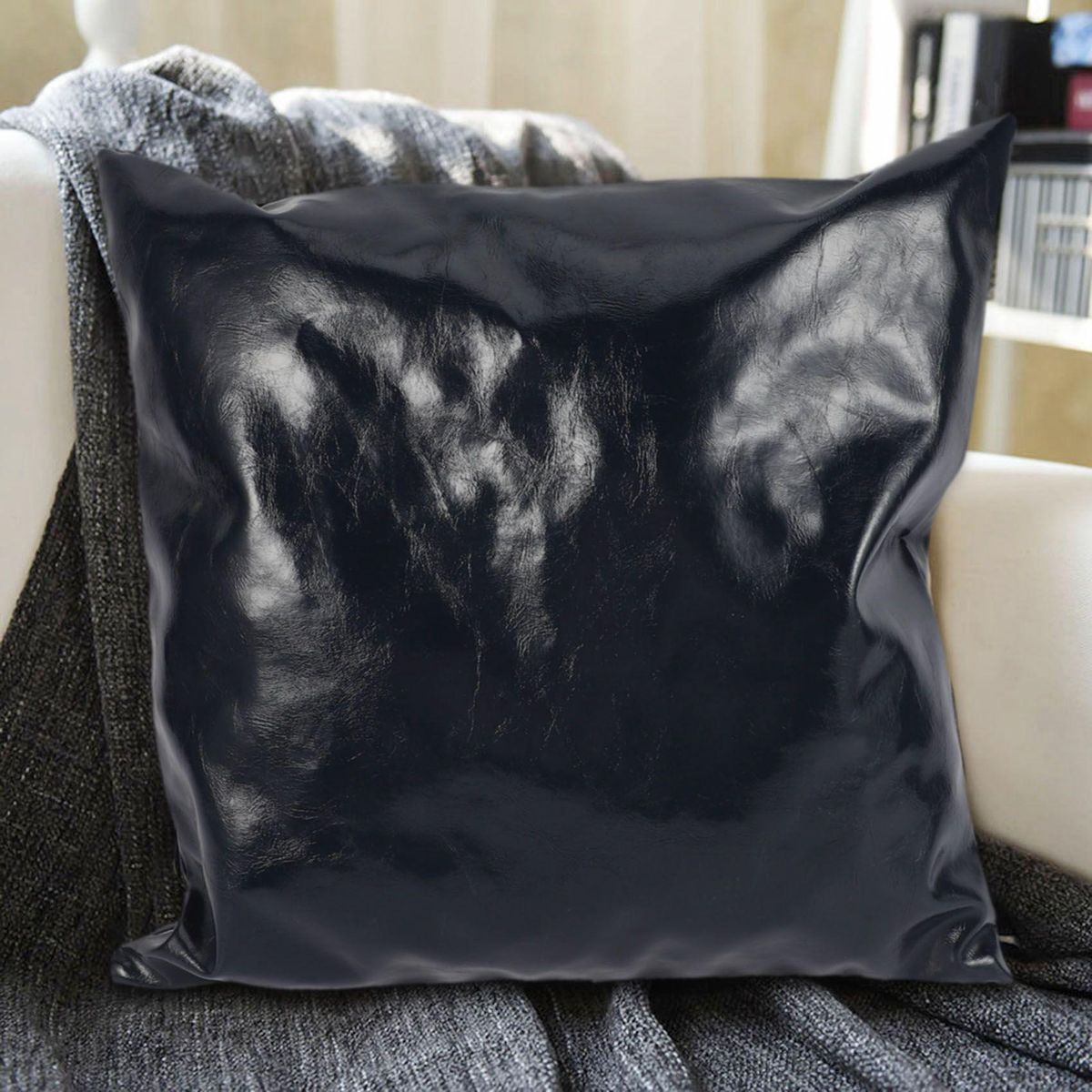 Crazy Horse Oil Leather Case Cushion Cover 45X45Cm-Navy