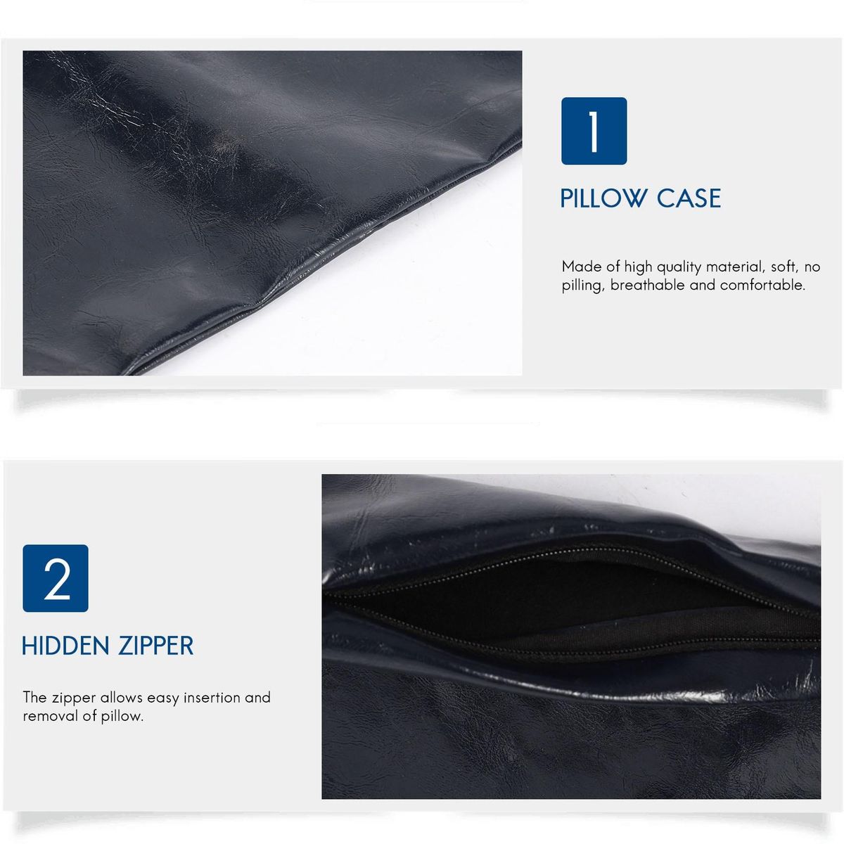 Crazy Horse Oil Leather Case Cushion Cover 45X45Cm-Navy