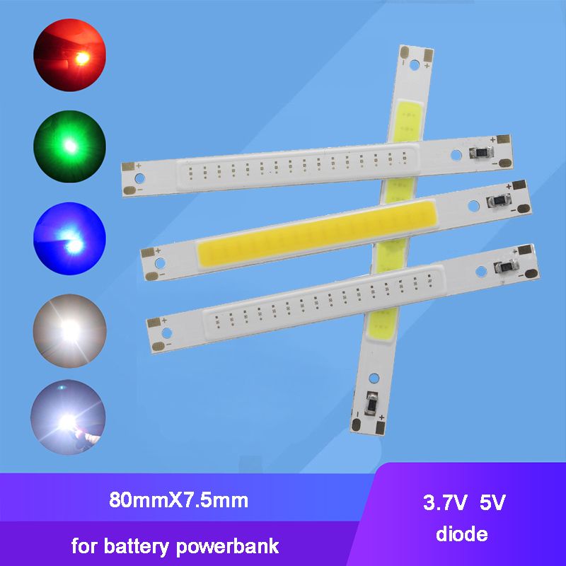 2pcs Input 3.7V 5V 3W LED COB Light With 80mmX7.5mm Base