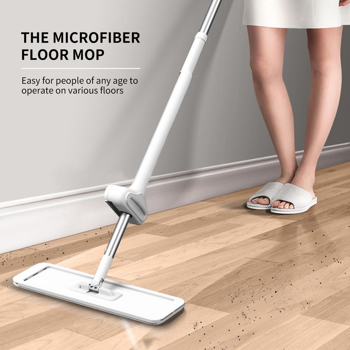 Microfiber Mop Floor Cleaning System Washable Pads Reusable Dust Mops with 4PCS Soft Refill Pads Hardwood Wood Floor Cleaner Mop 360 Rotate Dry Wet Mop