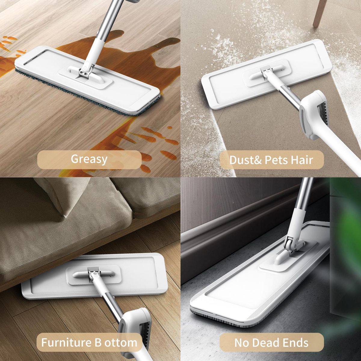 Microfiber Mop Floor Cleaning System Washable Pads Reusable Dust Mops with 4PCS Soft Refill Pads Hardwood Wood Floor Cleaner Mop 360 Rotate Dry Wet Mop