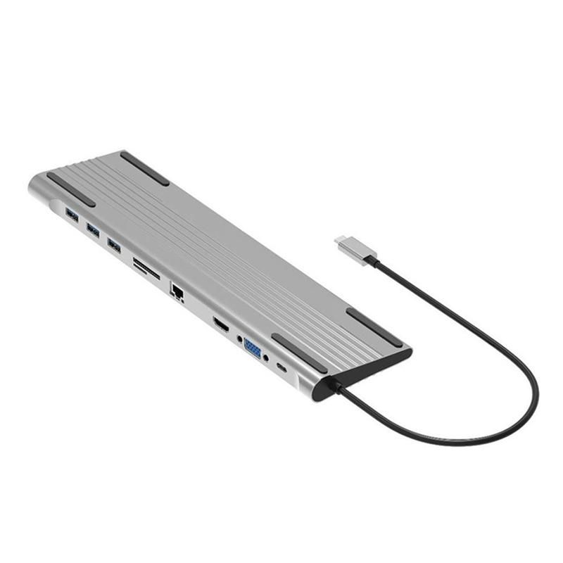 USB C Hub Adapter 10-In-1 USB C Hub 4K HDMI 3 USB 3.0 Ports 60W PD Charging Docking Station SD TF Slots for Laptop