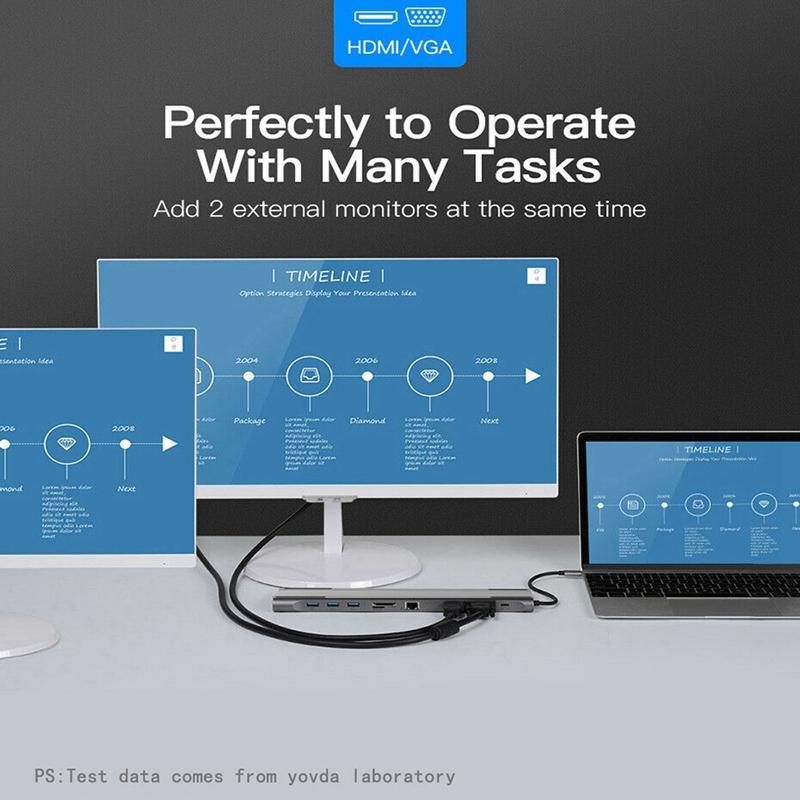 USB C Hub Adapter 10-In-1 USB C Hub 4K HDMI 3 USB 3.0 Ports 60W PD Charging Docking Station SD TF Slots for Laptop