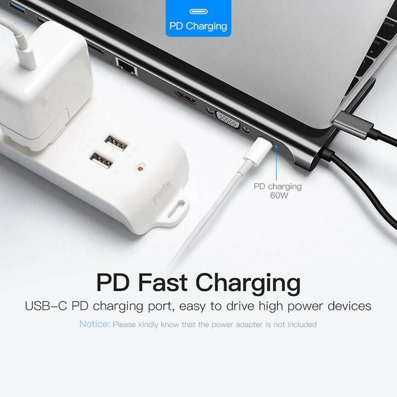 USB C Hub Adapter 10-In-1 USB C Hub 4K HDMI 3 USB 3.0 Ports 60W PD Charging Docking Station SD TF Slots for Laptop