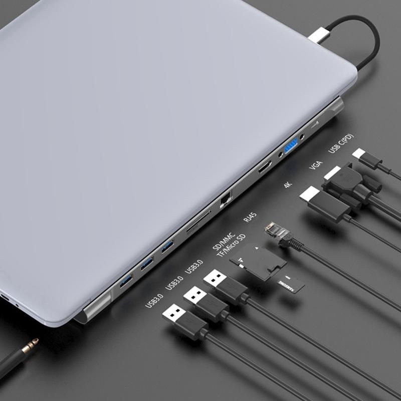USB C Hub Adapter 10-In-1 USB C Hub 4K HDMI 3 USB 3.0 Ports 60W PD Charging Docking Station SD TF Slots for Laptop