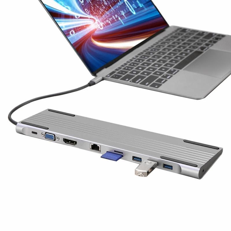 USB C Hub Adapter 10-In-1 USB C Hub 4K HDMI 3 USB 3.0 Ports 60W PD Charging Docking Station SD TF Slots for Laptop