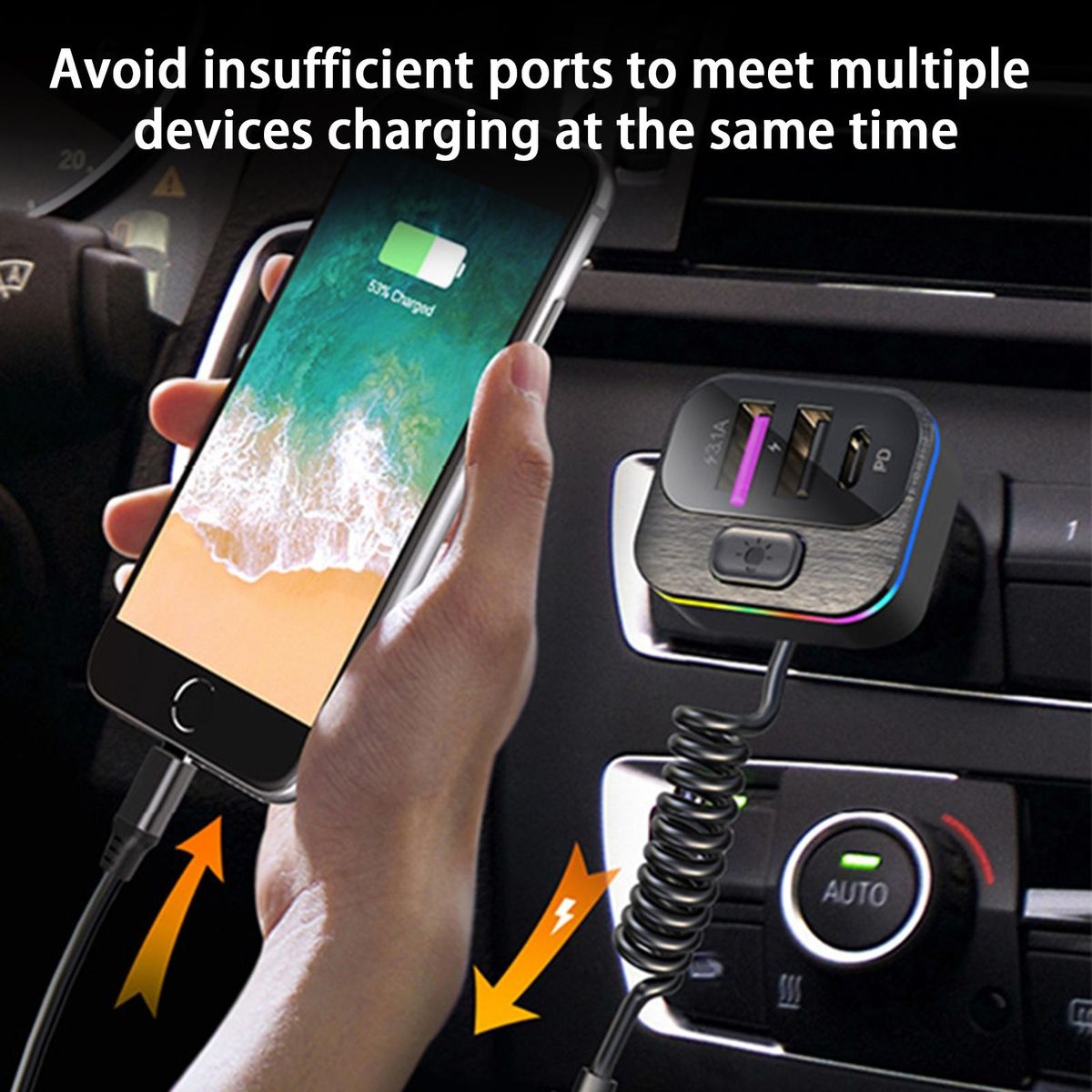 Car USB Charger Fast Car Charger with 5 Ports Black