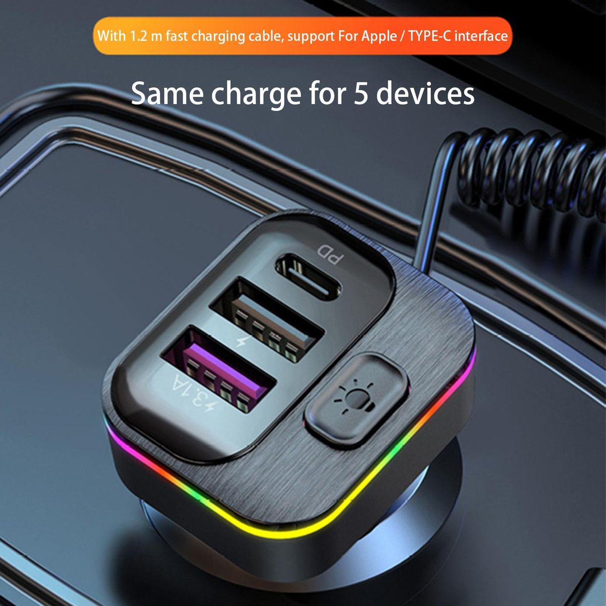 Car USB Charger Fast Car Charger with 5 Ports Black