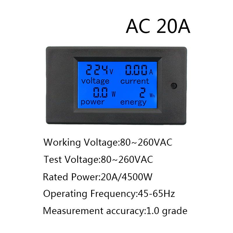 20A 100A AC 80-260V DC 6.5-100V Digital LED Display Voltmeter Ammeter Wattmeter Power Energy Meter 12V 24V 110V 220V Volt Tester