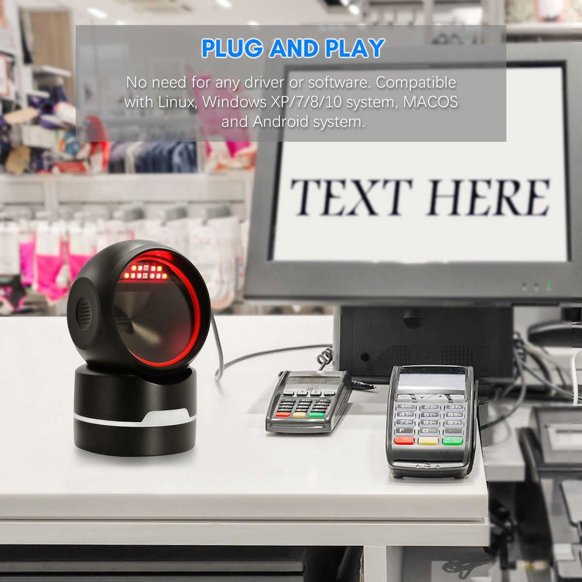 1D 2D QR Desktop Wired Barcode Scanner Platform