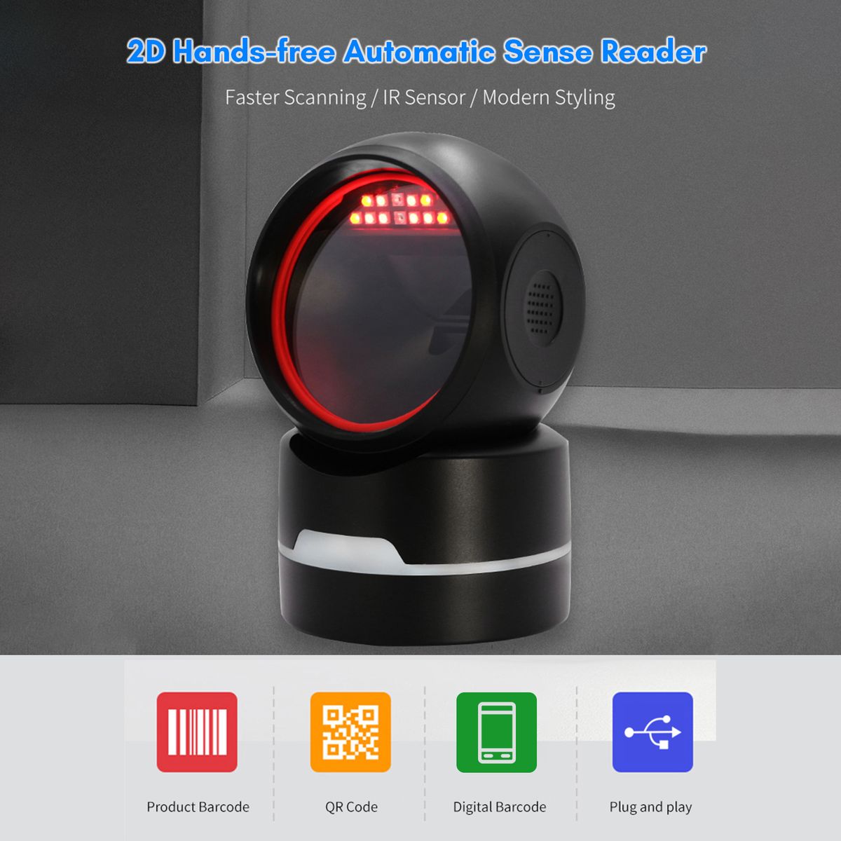 1D 2D QR Desktop Wired Barcode Scanner Platform