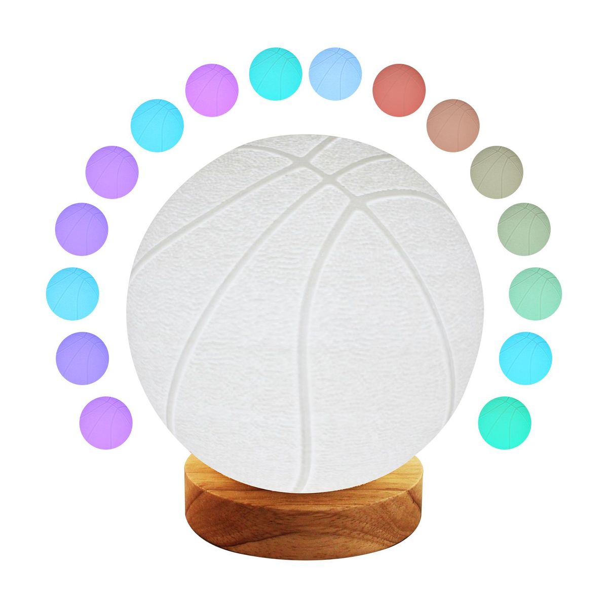 Night Light Desktop Decor Basketball Shape Night Lamp Table Lamp with Wood Base 16 Light Colors Remote Control USB Power Supply for Office Home Bedrooms Living Room Reading Studying Christmas Gift