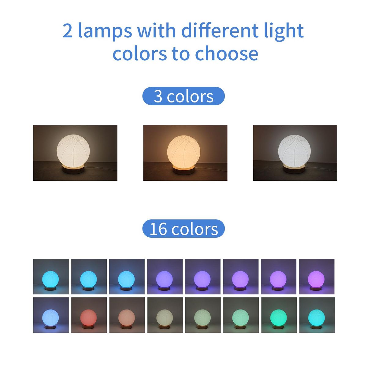 Night Light Desktop Decor Basketball Shape Night Lamp Table Lamp with Wood Base 16 Light Colors Remote Control USB Power Supply for Office Home Bedrooms Living Room Reading Studying Christmas Gift