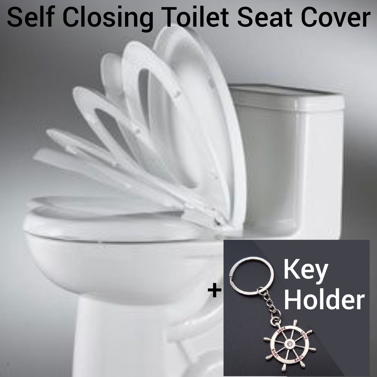 CLASSIC ROUND SELF-CLOSING TOILET WC SEAT COVER + KEY HOLDER