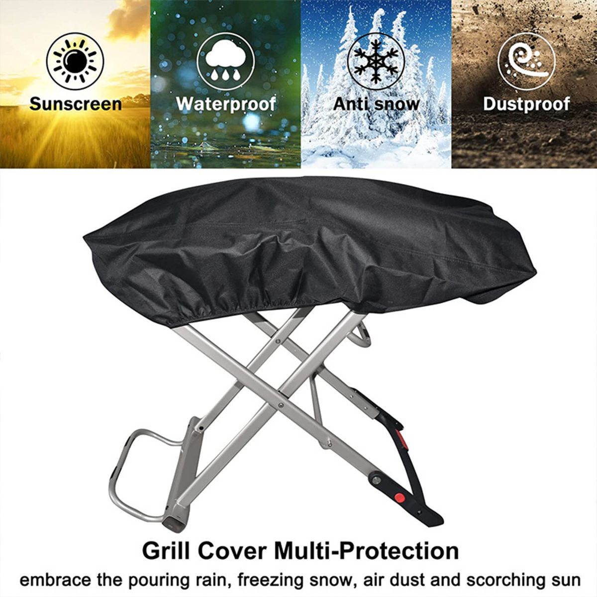Grill Cover High-strength Camping Grill Cover With Adjustable Hem Design Windproof Durable BBQ Grill Cover With PVC Coating Can