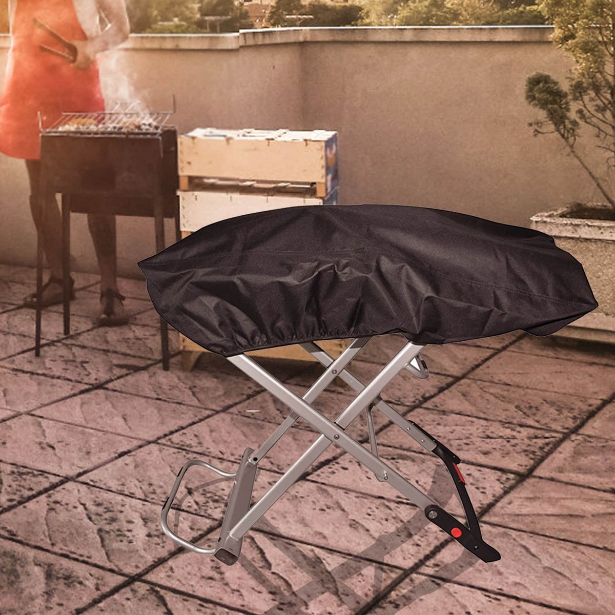 Grill Cover High-strength Camping Grill Cover With Adjustable Hem Design Windproof Durable BBQ Grill Cover With PVC Coating Can