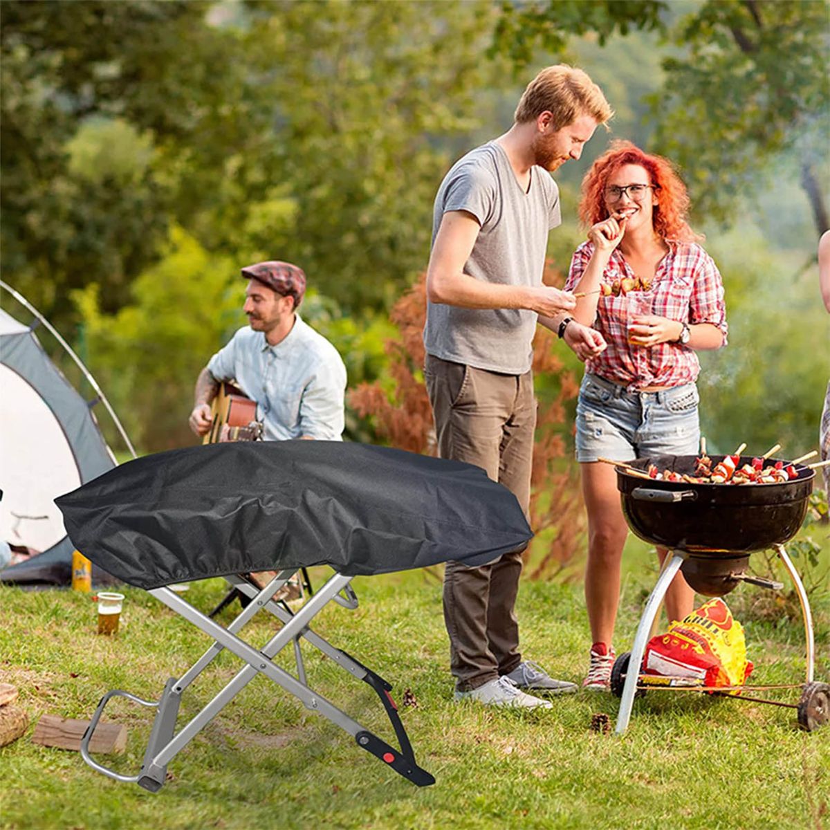 Grill Cover High-strength Camping Grill Cover With Adjustable Hem Design Windproof Durable BBQ Grill Cover With PVC Coating Can