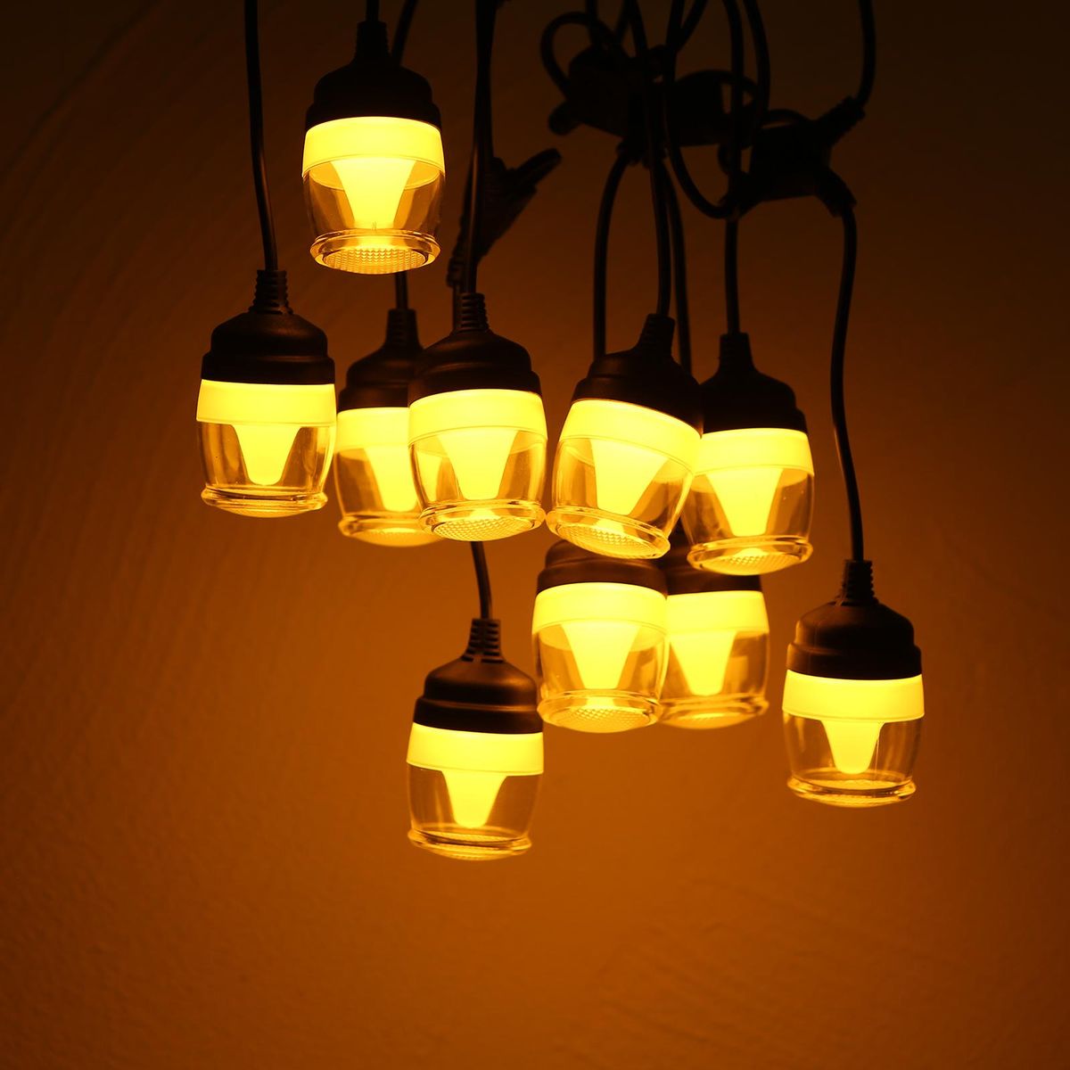 LEDs String Light with 12pcs Shatterproof Light Bulbs Transparent Lampshade 2700k Warm Lighting 8 Lighting Modes IP65 Water-resistant 38FT Hang-ing Light for Patio Cafe Garden Halloween/Xmas Decor