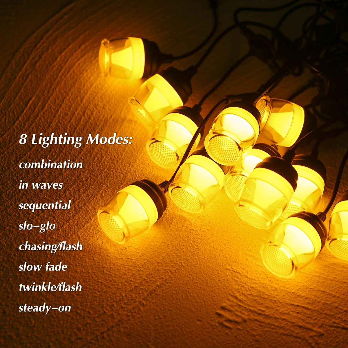 LEDs String Light with 12pcs Shatterproof Light Bulbs Transparent Lampshade 2700k Warm Lighting 8 Lighting Modes IP65 Water-resistant 38FT Hang-ing Light for Patio Cafe Garden Halloween/Xmas Decor