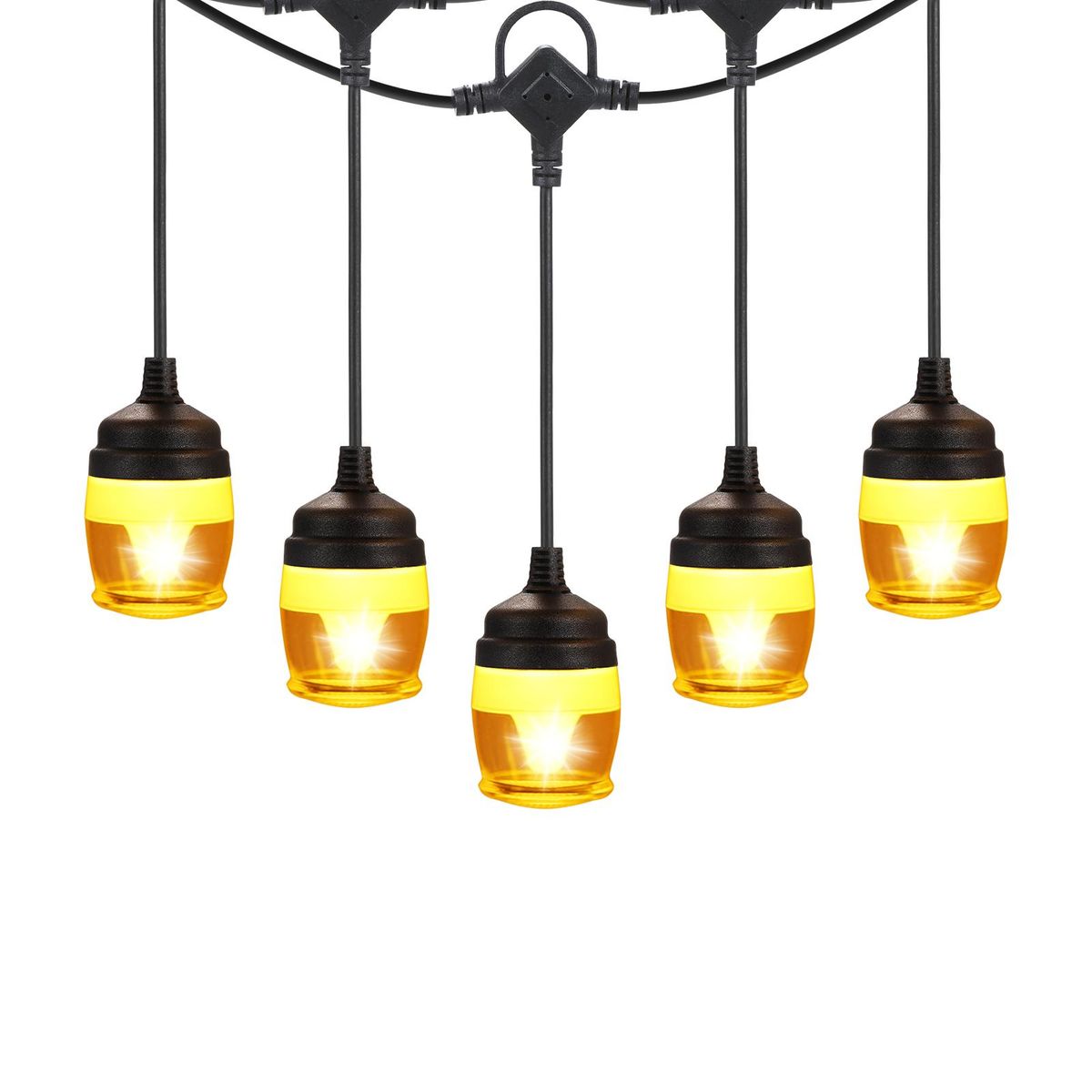 LEDs String Light with 12pcs Shatterproof Light Bulbs Transparent Lampshade 2700k Warm Lighting 8 Lighting Modes IP65 Water-resistant 38FT Hang-ing Light for Patio Cafe Garden Halloween/Xmas Decor
