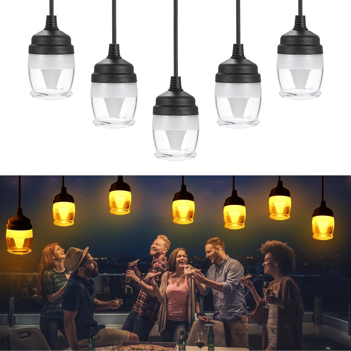 LEDs String Light with 12pcs Shatterproof Light Bulbs Transparent Lampshade 2700k Warm Lighting 8 Lighting Modes IP65 Water-resistant 38FT Hang-ing Light for Patio Cafe Garden Halloween/Xmas Decor