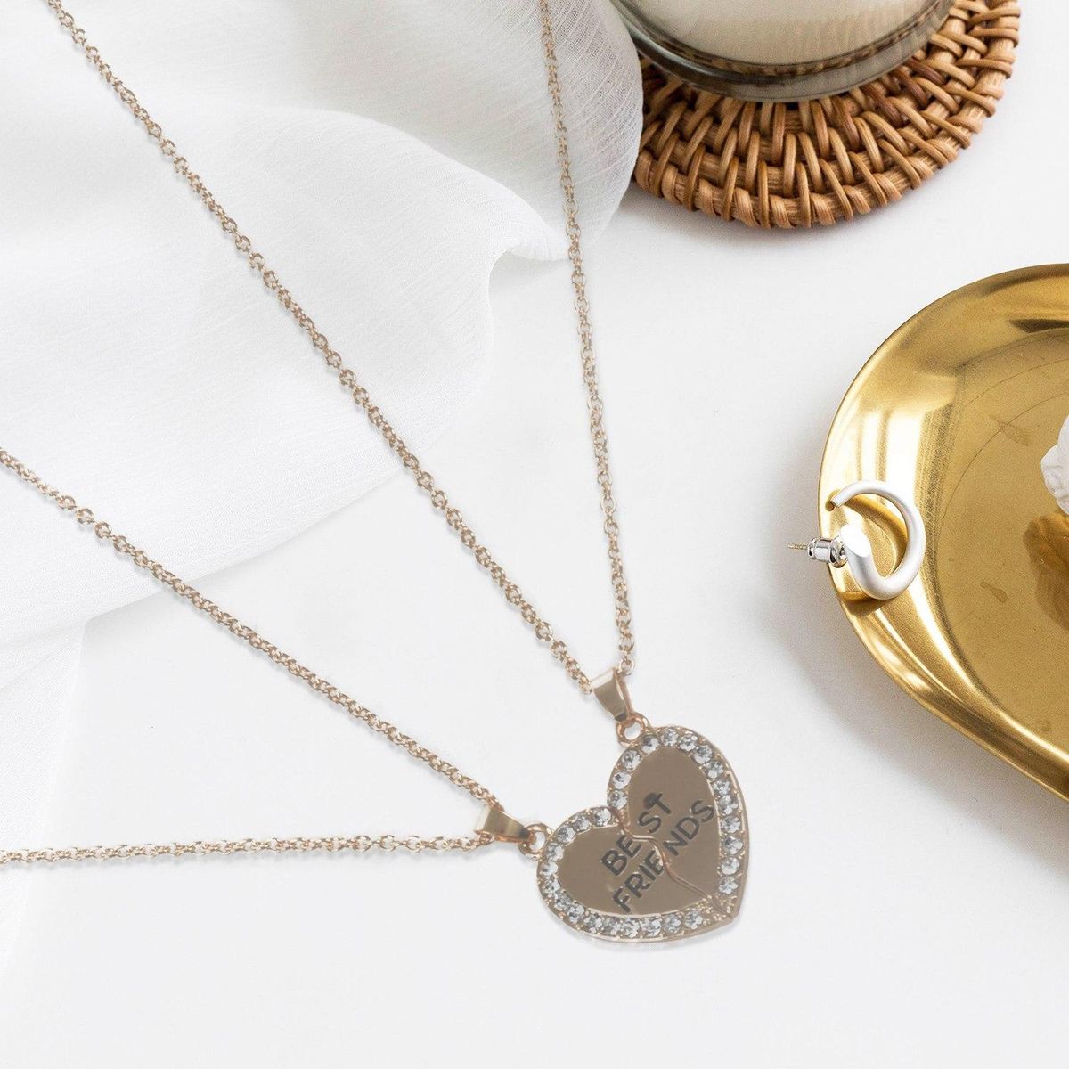 Fashion Heart Rhine "Best Friends" Letters Two Parts