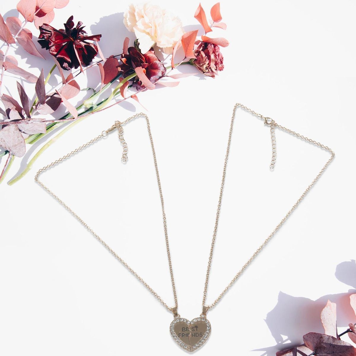 Fashion Heart Rhine "Best Friends" Letters Two Parts