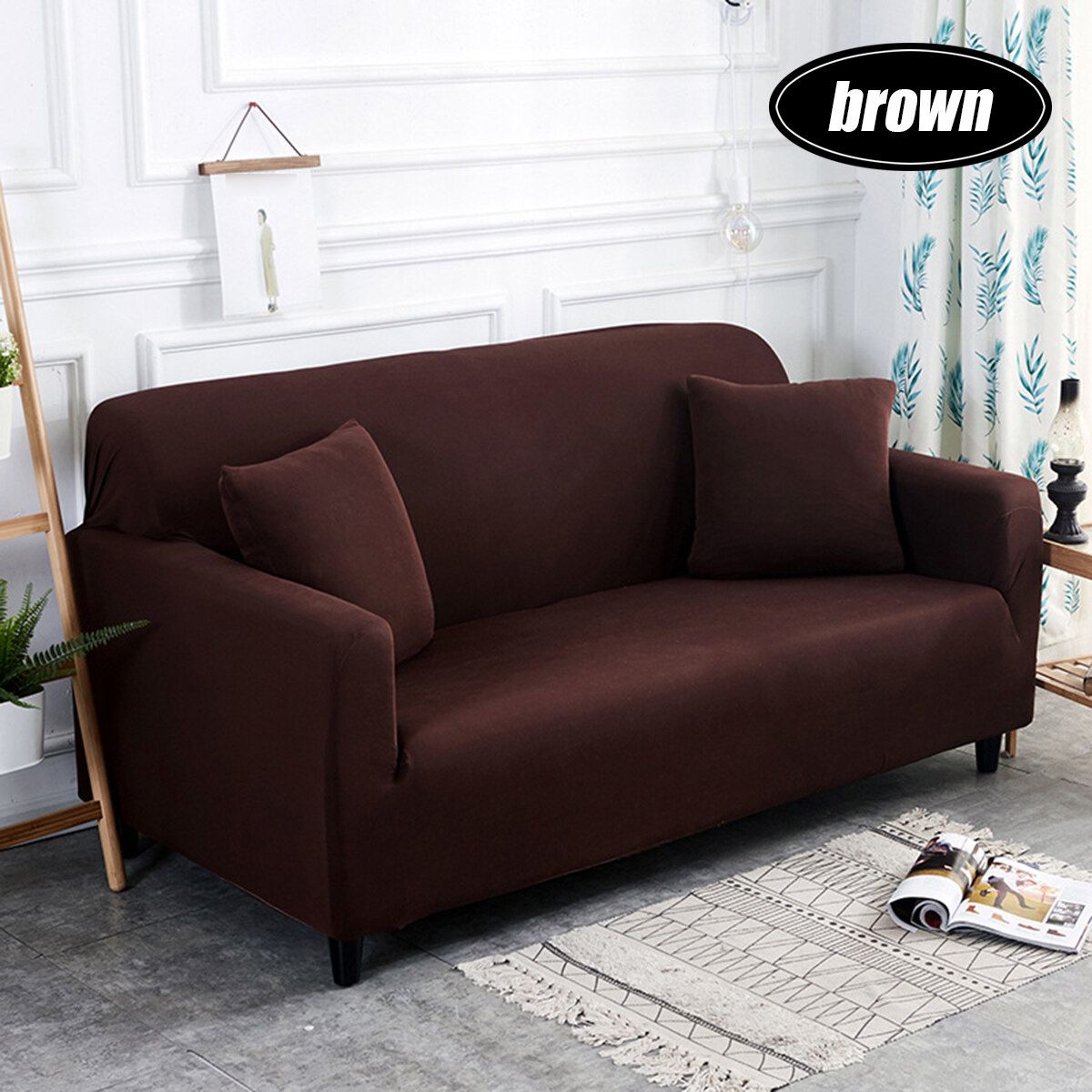 6 Colors Spandex Elastic Stretch 1/2/3 Seats Sofa Armchair Cover Living Room Couch Home Decoration Dark Brown