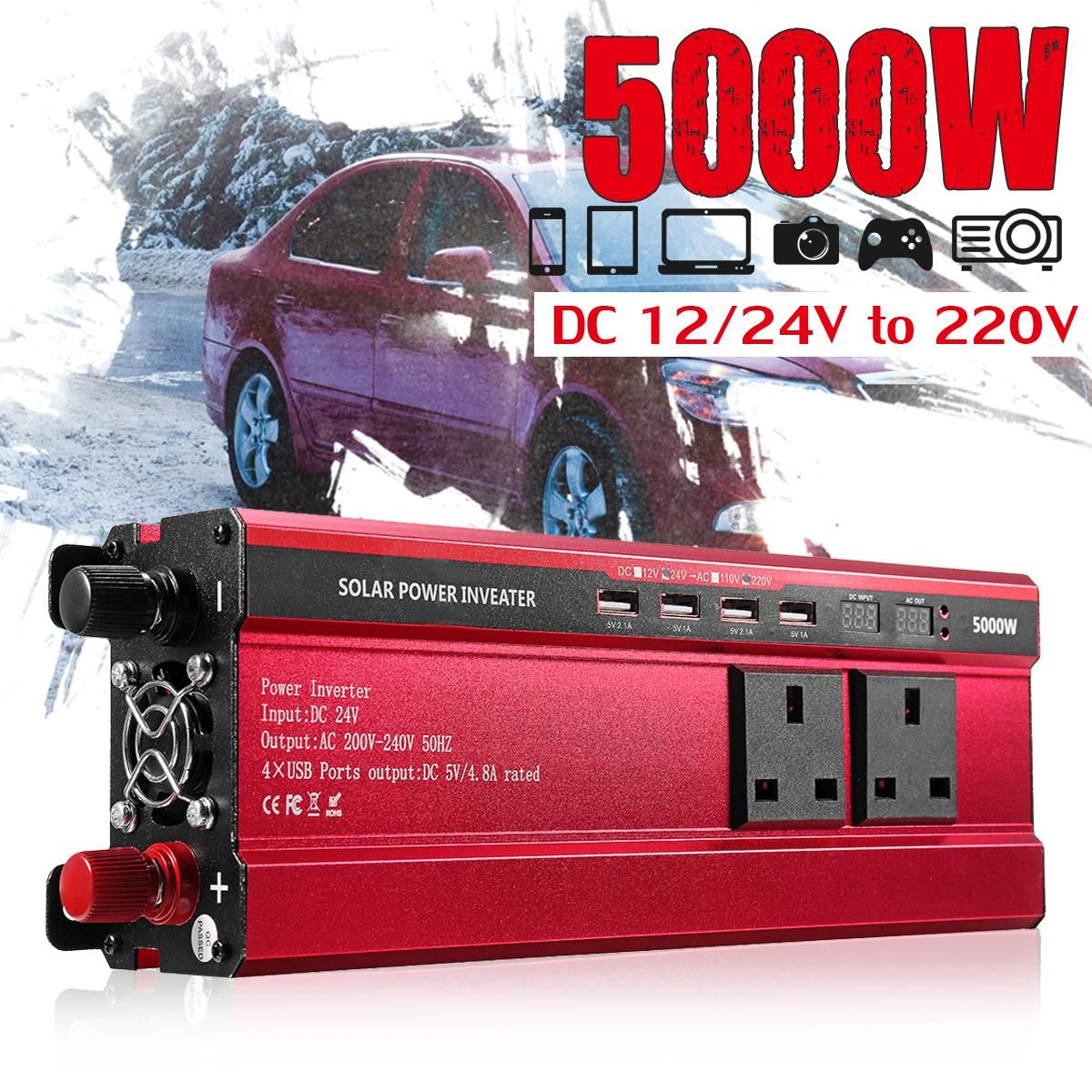 5000W 12V-220V Power Inverter Solar System Car Truck Rechargeable Vehicles-Universal Plug 12V-220V