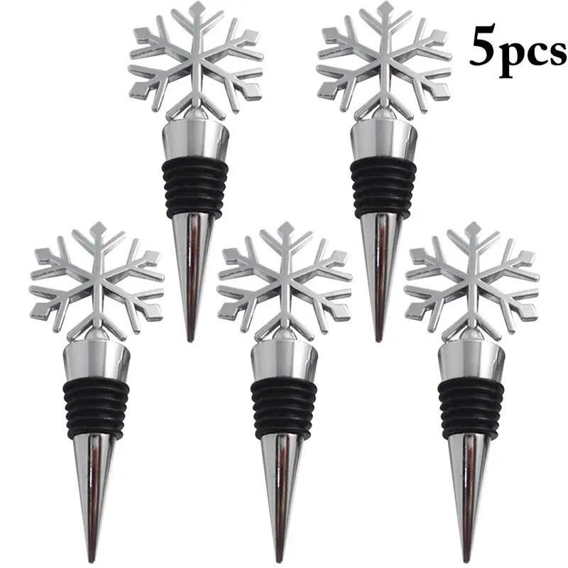 New Design 5pcs Metal Christmas Snowflake Bottle Stopper Wine Storage Twist Cap Plug Reusable Vacuum Sealed Hot Selling
