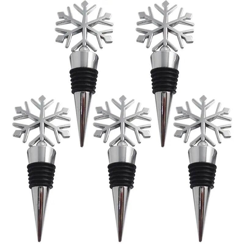 New Design 5pcs Metal Christmas Snowflake Bottle Stopper Wine Storage Twist Cap Plug Reusable Vacuum Sealed Hot Selling