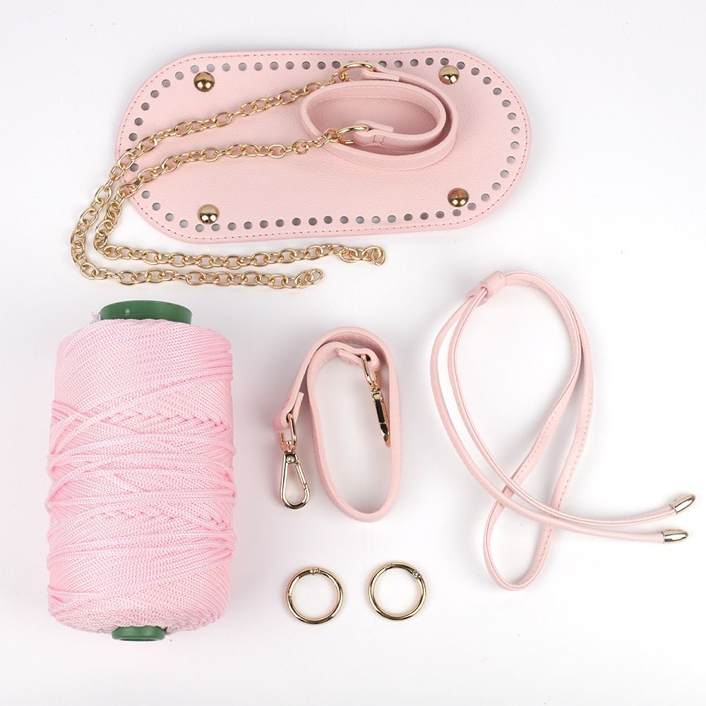 6Pcs/Set PU Leather Handbag With Knitting Woolen Yarn Handmade Shoulder S Woven Bag Set