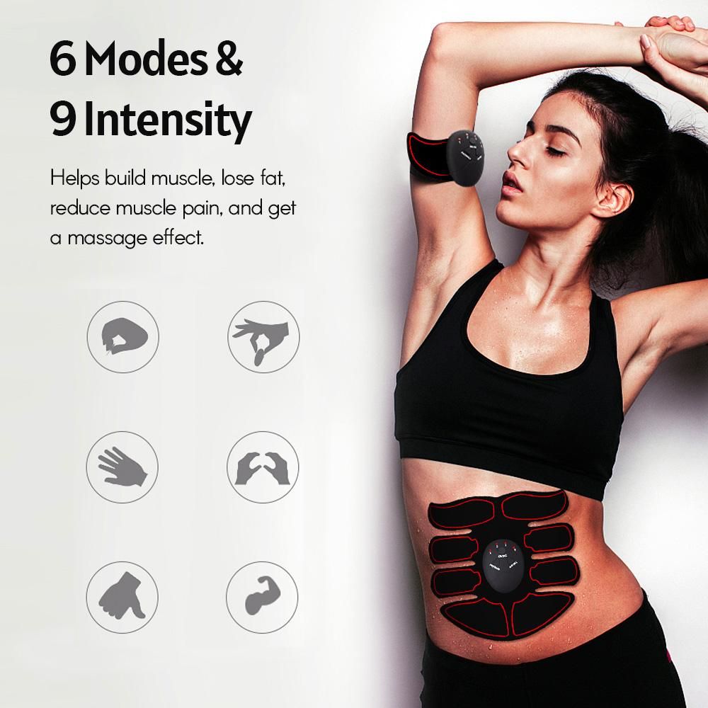 Smart Abs Stimulator Abdominal Muscle Toner Abs Muscle Trainer 6 Modes 9 Levels Intensity Body Fitness Shaping Massage Patch Unisex Battery Powered