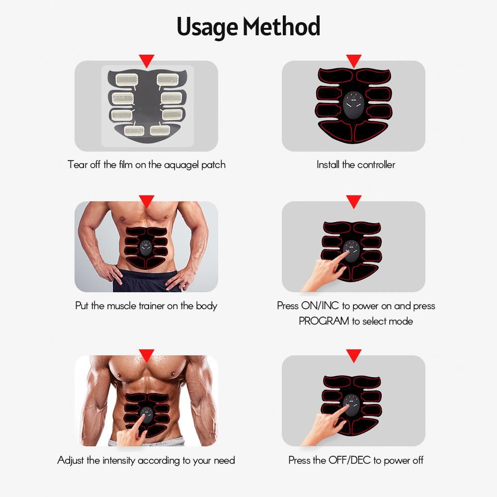 Smart Abs Stimulator Abdominal Muscle Toner Abs Muscle Trainer 6 Modes 9 Levels Intensity Body Fitness Shaping Massage Patch Unisex Battery Powered