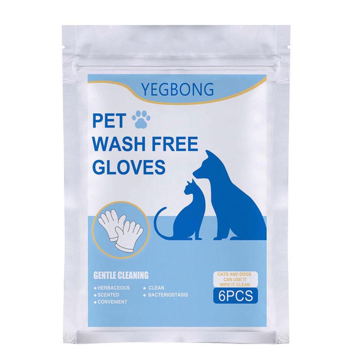 YEGBONG 6Pcs Pet Wash Free Hands Wear Herbal Disposable Pet Spa Wipes Hands Wear Gentle Scrubbing